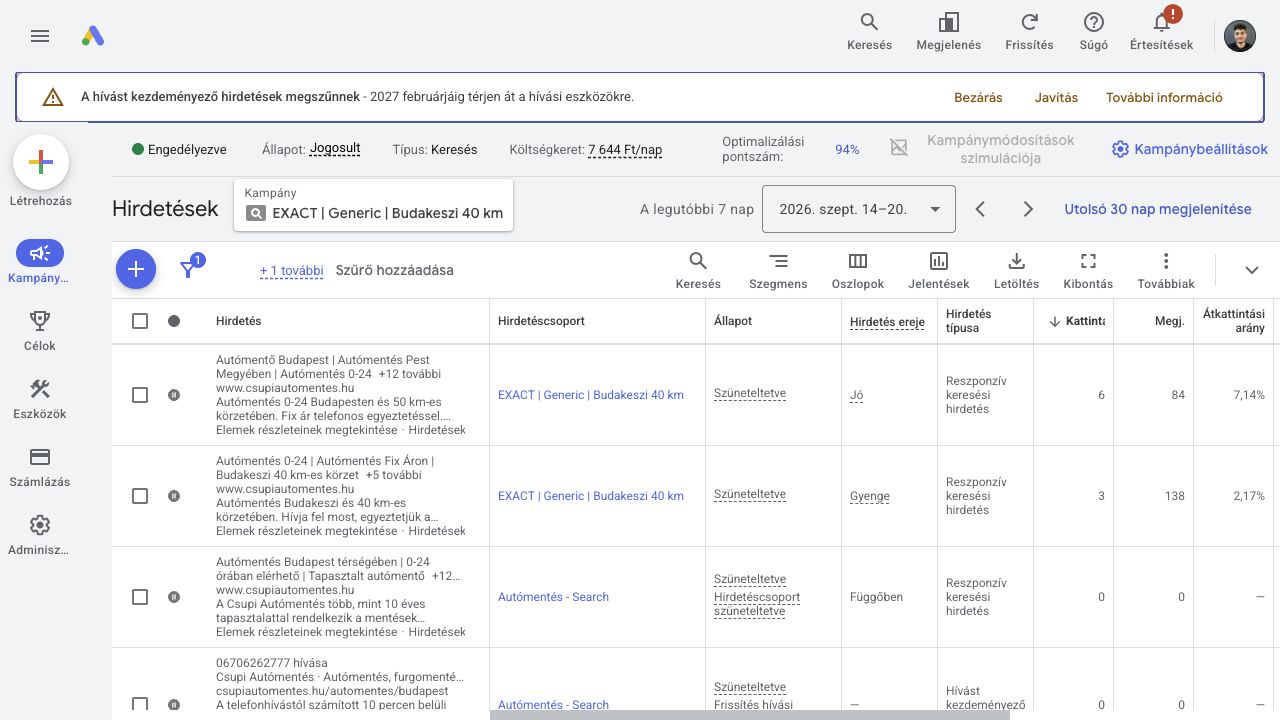 Google Ads campaign readback