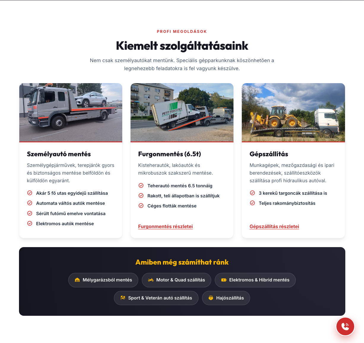 After: van and machinery cards show descriptive links