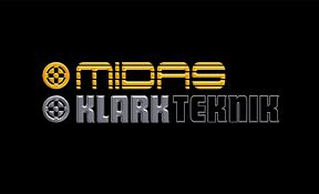 Midas Klark Teknik logó fekete háttéren.