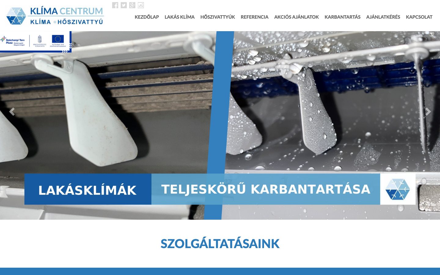 A kezdőlap első képernyője 1440 px szélességen