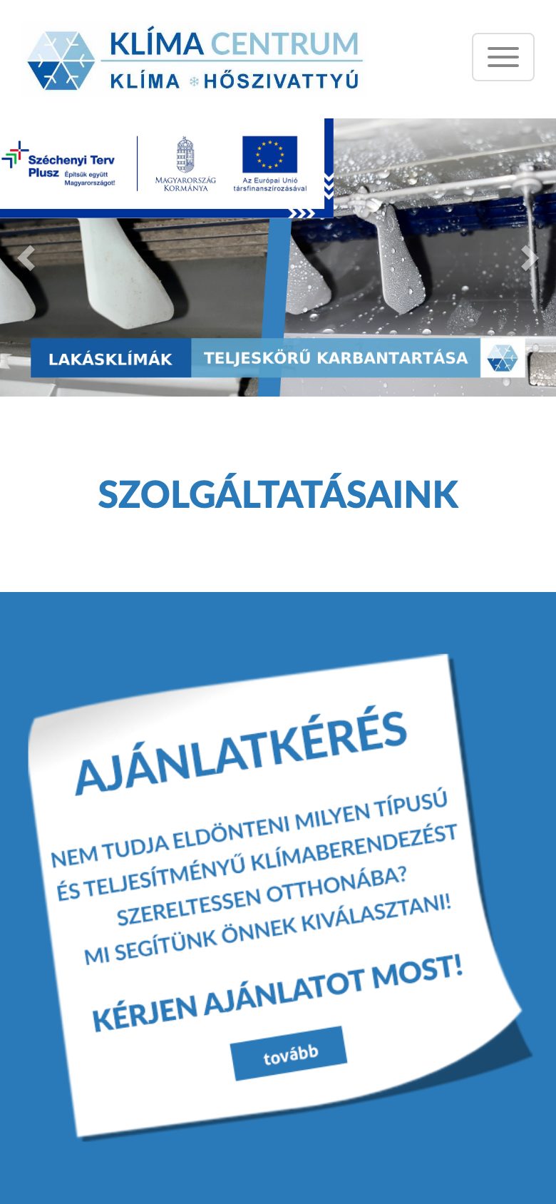 A kezdőlap mobilon, 390 px szélességen