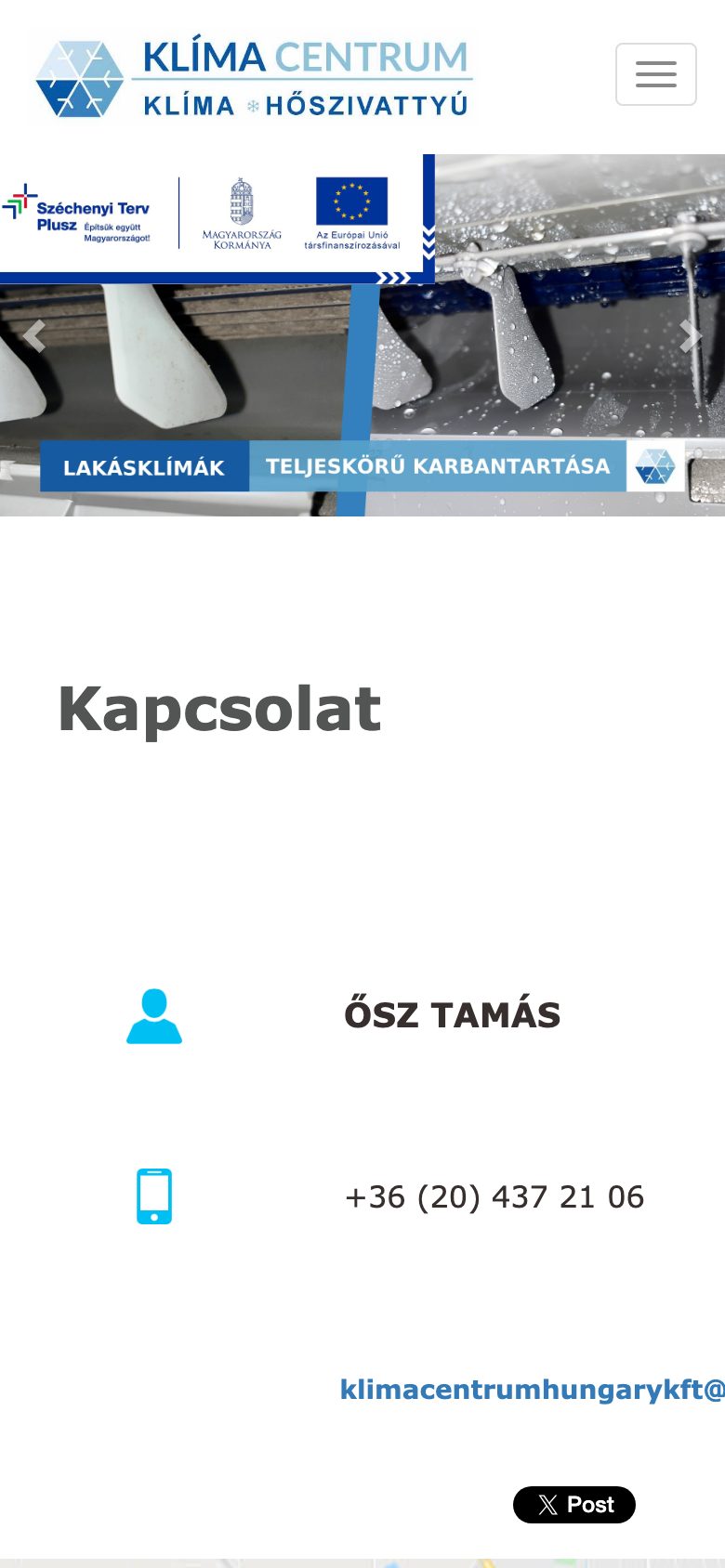 A Kapcsolat oldal mobilon, az e-mail cím kilóg a képernyőből