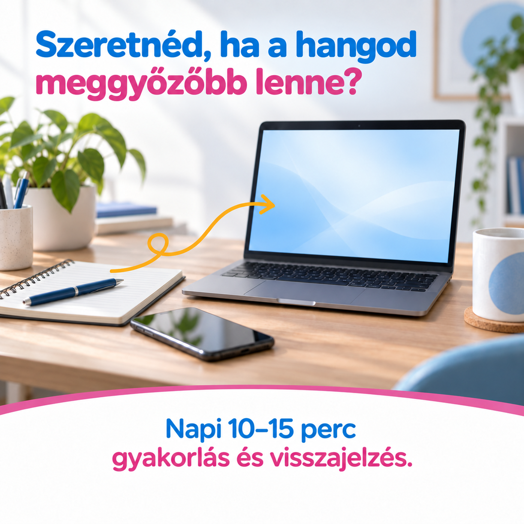 Szeretnéd, ha a hangod meggyőzőbb lenne? Napi 10–15 perc gyakorlás és visszajelzés.