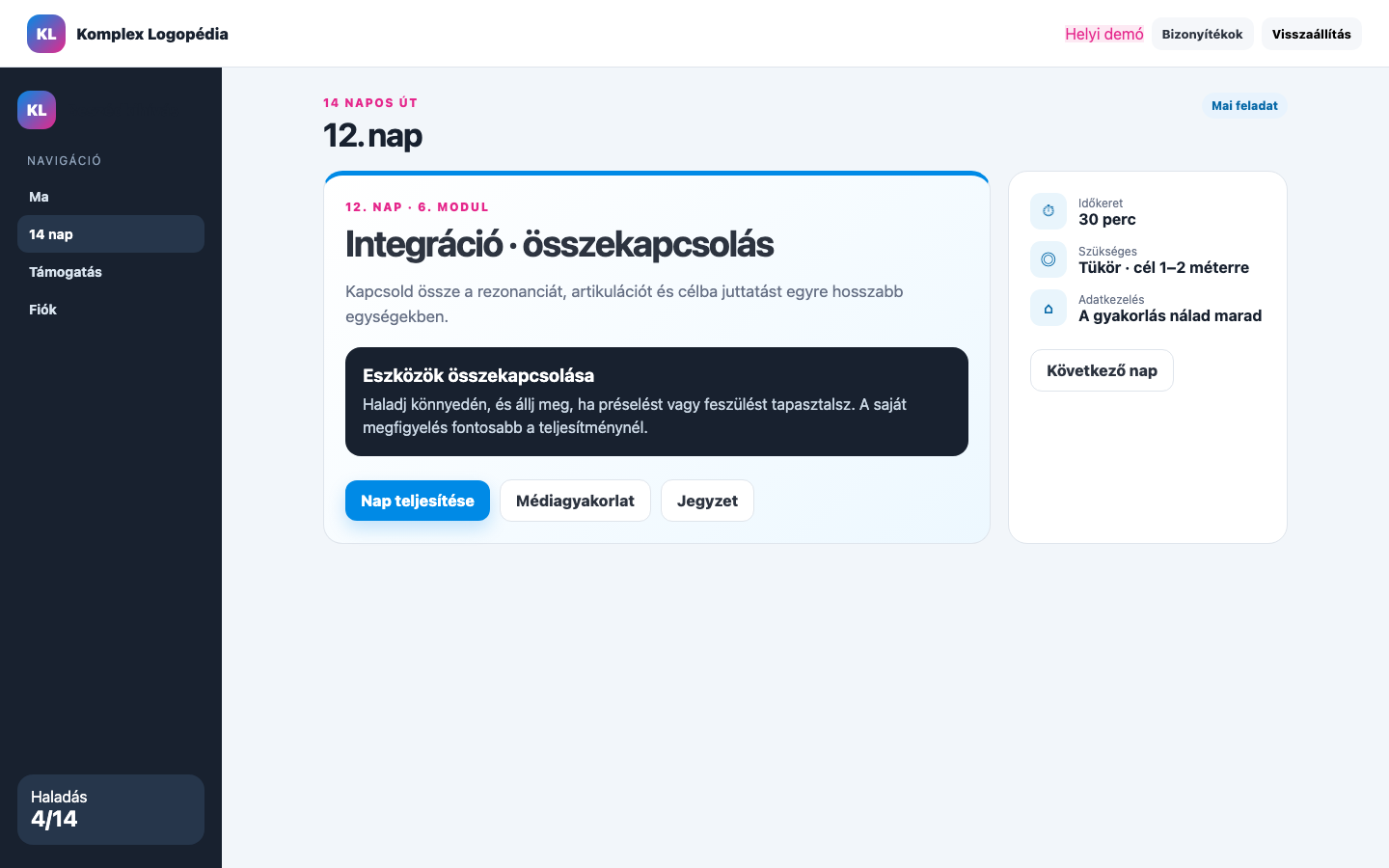 12. nap · Integráció · összekapcsolás asztali nézet