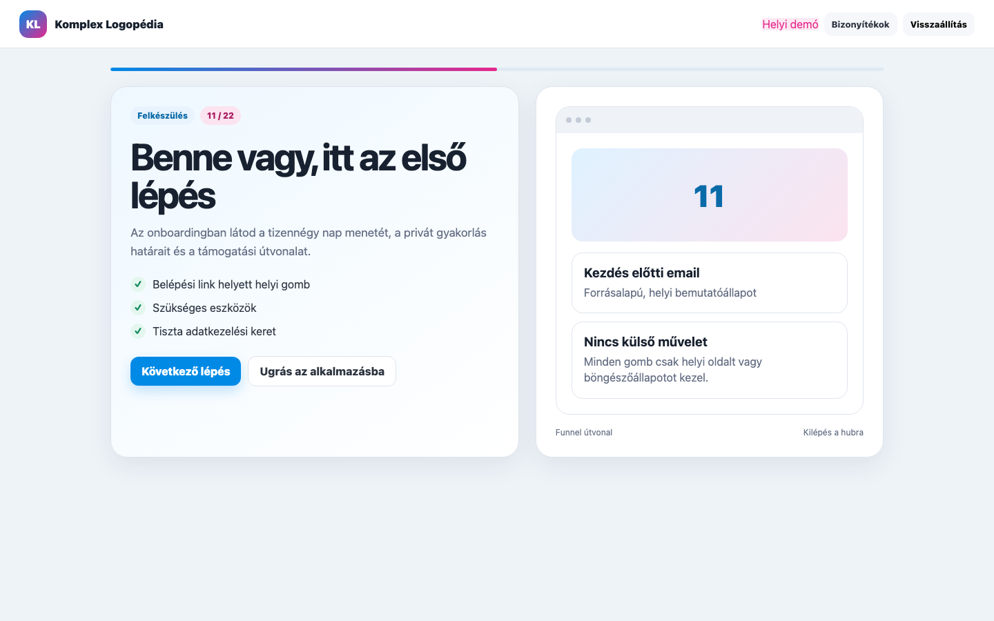 Kezdés előtti email asztali nézet
