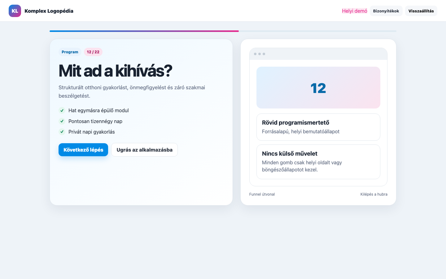 Rövid programismertető asztali nézet