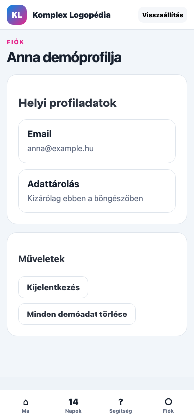 Fiók mobil nézet
