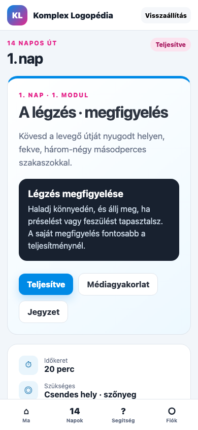 1. nap · A légzés · megfigyelés mobil nézet