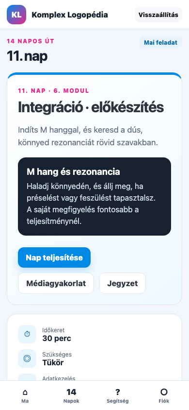 11. nap · Integráció · előkészítés mobil nézet