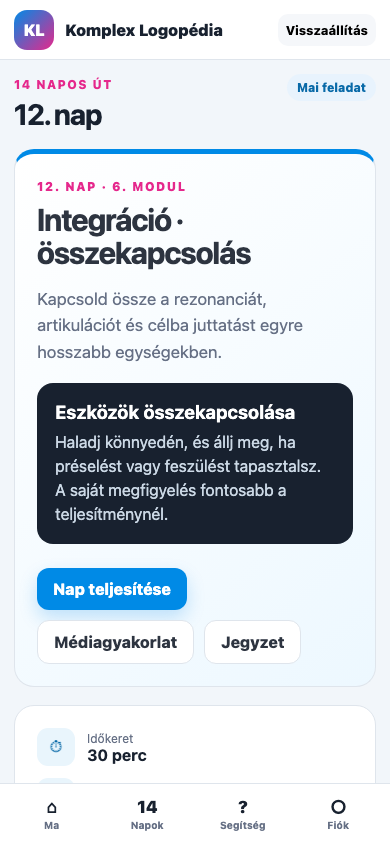 12. nap · Integráció · összekapcsolás mobil nézet