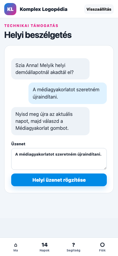 Támogatás · beszélgetés mobil nézet