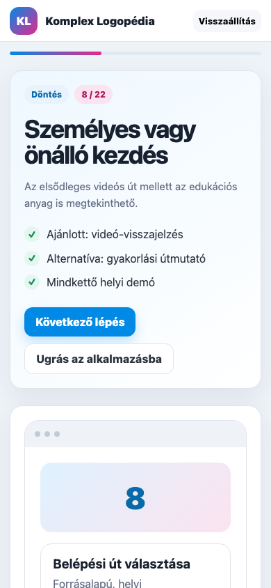 Belépési út választása mobil nézet