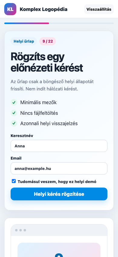 Érdeklődői űrlap szimuláció mobil nézet