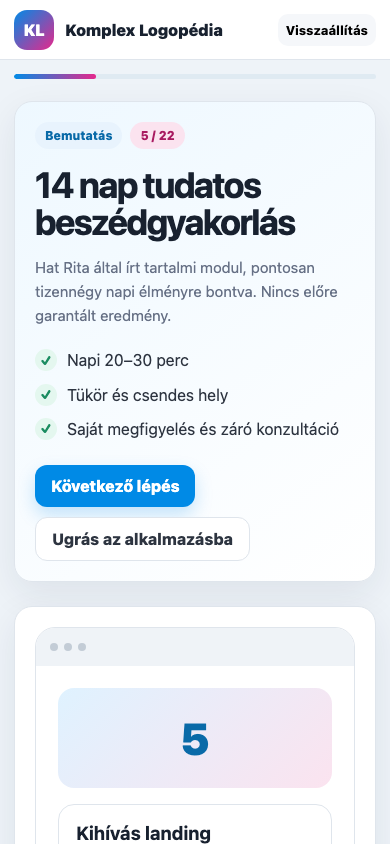 Kihívás landing mobil nézet