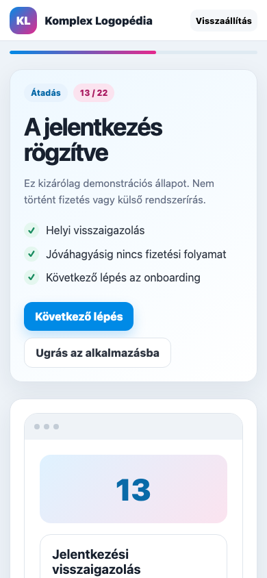 Jelentkezési visszaigazolás mobil nézet