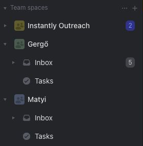 Missive: a két csapat Inbox és Tasks mappái